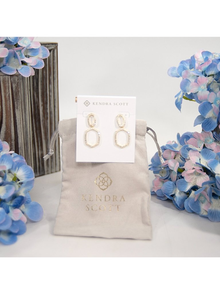 Kendra Scott Daphne Pave White Cz Cubic Zirconia Open Gold Drop Earrings Nwt — image 2 of 6